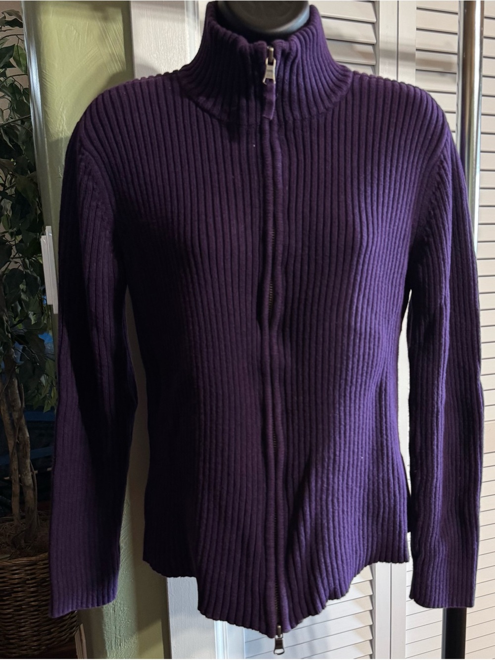 Vintage Lauren Jeans Co. Purple Ribbed Double Zip Sweater Mock Neck Size S/P
